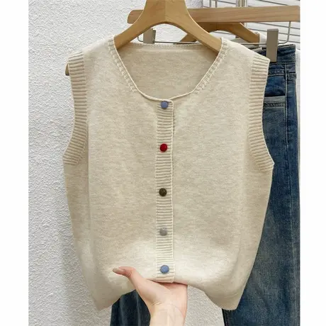 彩扣减龄洋气开衫马甲女早春新款宽松休闲叠穿无袖针织坎肩女背心图片