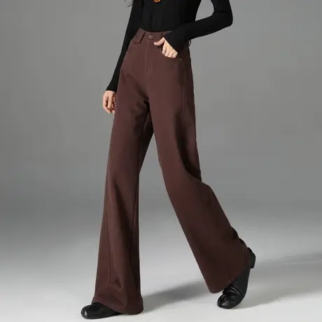 宽松加绒阔腿牛仔裤女秋冬新款梨形身材裤子高腰休闲裤香蕉弯刀裤商品大图