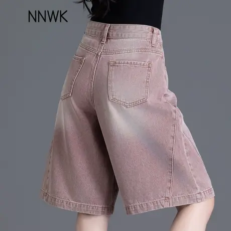 脏粉色牛仔短裤女2025年夏季新款薄款高腰五分裤宽松直筒阔腿中裤商品大图