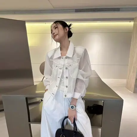 时尚微透设计翻领宽松短款外套女2025夏季新款气质防晒衣上衣图片