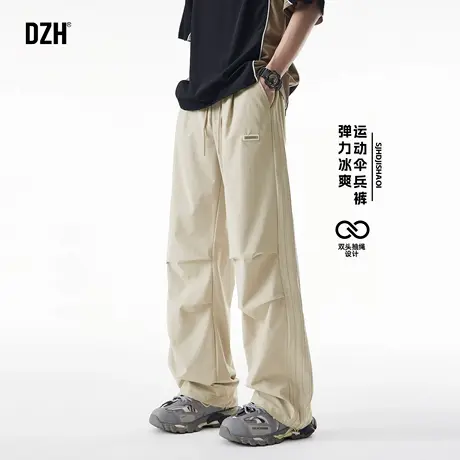 男士弹力冰丝伞兵裤男直筒宽松2025新款卡其色裤子夏季薄款运动裤商品大图