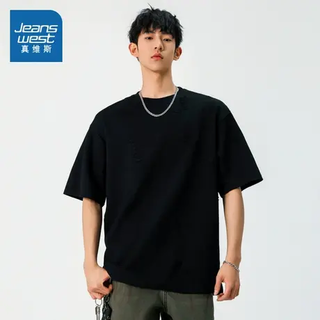 D4真维斯男装T恤 2025夏季新品 男式青春时尚舒适微弹针织短袖T恤商品大图