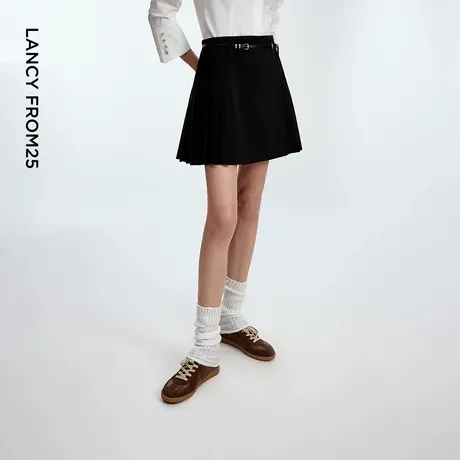 朗姿黑色a字高腰百褶裙学院风设计感百搭气质短裙2025年秋季新款商品大图