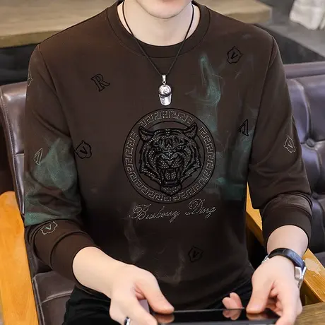 2025秋冬新款男士潮流欧货长袖T恤衫痞帅体恤打底衫个性烫钻卫衣商品大图