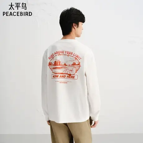 【Jonas联名】太平鸟男装圆领印花长袖T恤新款宽松体恤B2CPF3209图片