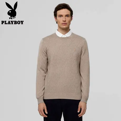 【可机洗】花花公子14针羊毛衫针织衫男商务休闲套头圆领毛衣春季图片