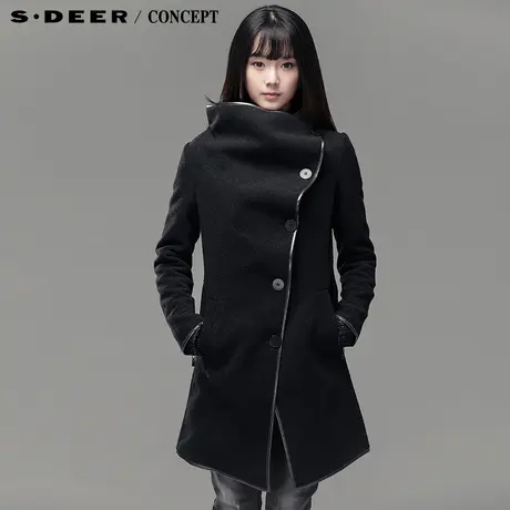 【上新】sdeer圣迪奥正品专柜2014新款羊毛混纺呢中长大衣3381848图片