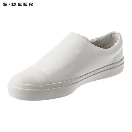 sdeer 圣迪奥女装文艺清新范平底牛皮小白鞋S18283960图片