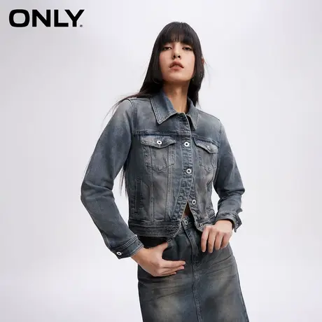 ONLY奥莱夏季休闲百搭翻领宽松磨旧水洗牛仔外套女图片