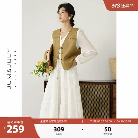 嘉茱莉仿麂皮绒马甲女重工复古设计感无袖背心2025新款叠穿上衣商品大图