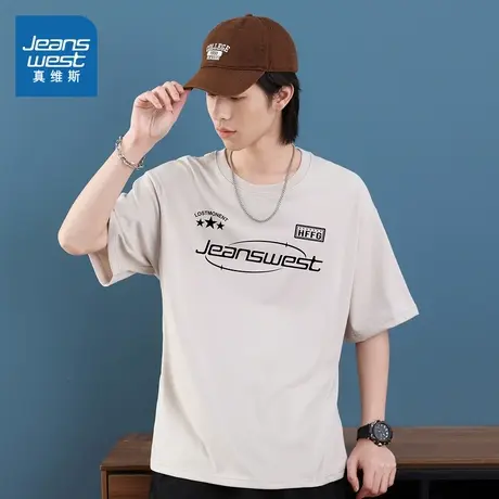 E8真维斯男女同款2025夏季新款 时尚百搭情侣装宽松圆领短袖T恤商品大图