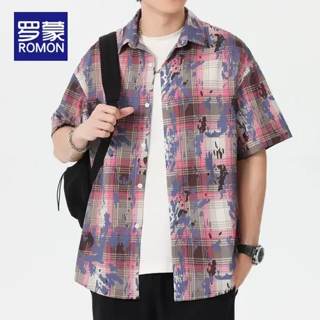 罗蒙男士短袖衬衫夏薄款2025新款美式潮牌宽松印花休闲上衣服男款商品大图