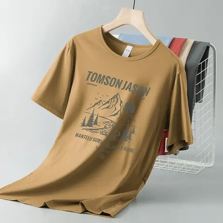 莫代尔冰丝t恤男士短袖凉感速干半袖圆领上衣服夏季潮流印花体恤图片