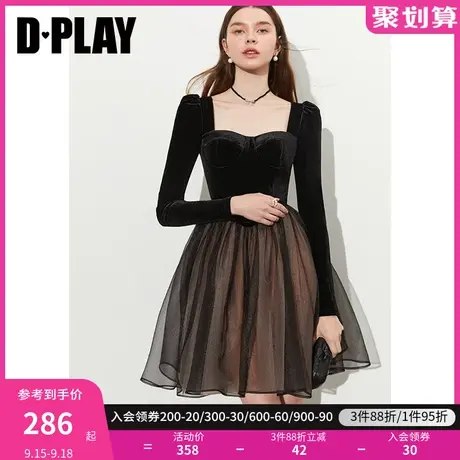 DPLAY秋装赫本风经典黑宫廷领立体胸杯多层大摆礼服裙连衣裙商品大图