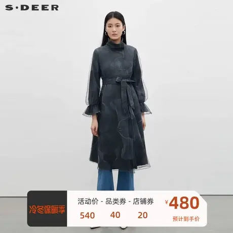 sdeer圣迪奥女装休闲立领印花收腰网纱风衣S233Z1810🔋商品大图