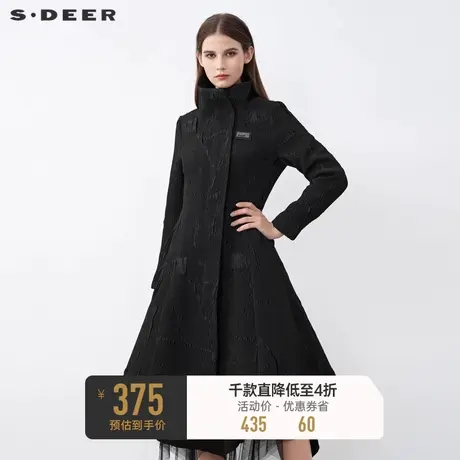 sdeer圣迪奥冬装时尚高领肌理褶皱字母不规则风衣女S21481801🦖商品大图