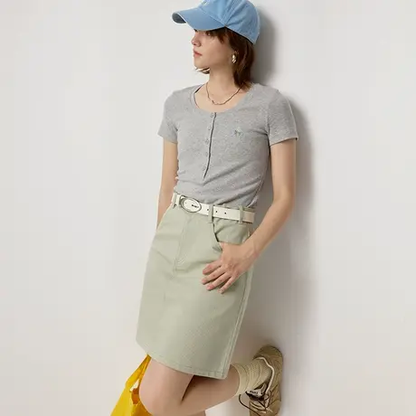 omont蛋挞家 复古玫瑰刺绣短袖T恤夏季新款正肩修身显瘦上衣商品大图