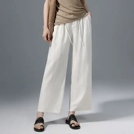 宽松阔腿裤女2025新款麻料裤子夏季薄款高腰休闲九分直筒亚麻女裤商品大图