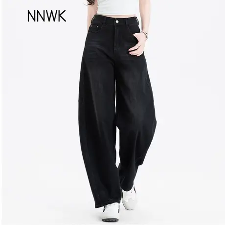 松弛感弯刀裤黑色牛仔裤女2025新款春季休闲裤高腰显瘦阔腿镰刀裤图片