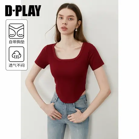 DPLAY【惠品】2025夏季新款红色t恤内搭辣妹纯欲风弹力修身女上衣图片