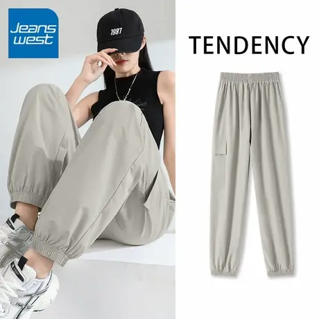 KV真维斯卡其色工装裤女2025新款夏凉感束脚裤高腰显瘦美式休闲裤商品大图