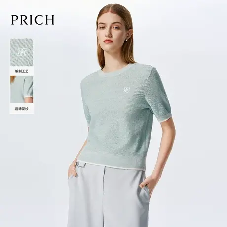 【超能小太阳】PRICH气质圆领正肩小香风轻薄短袖针织衫女夏季商品大图