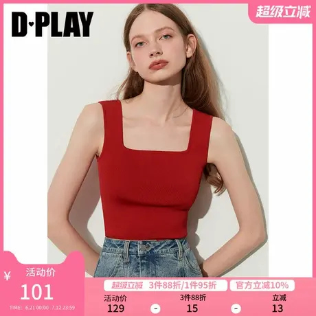 DPLAY2025年夏季新款复古红色吊带背心女多巴胺外穿修身针织上衣图片