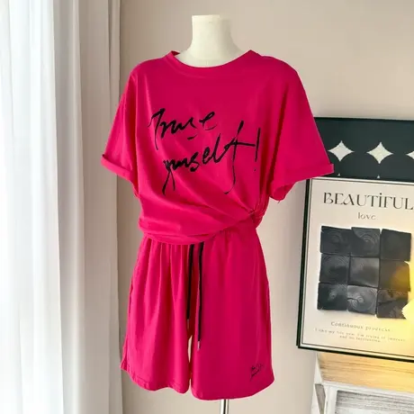 夏季搭配一整套短袖T恤短裤女两件套宽松韩系chic休闲运动套装潮图片