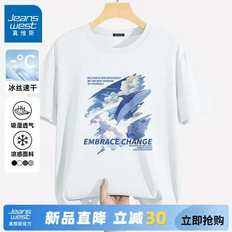 GV真维斯男士t恤短袖夏季运动速干衣男冰丝网眼白色半袖男装衣服C图片