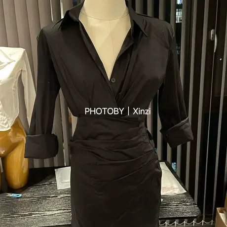 现货~ 韩国东大门褶皱性感衬衫包臀连衣裙 显身材紧身连衣裙商品大图