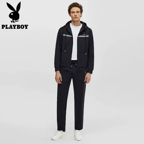 花花公子黑色针织开衫连帽卫衣男直筒休闲裤休闲运动套装2025年春图片
