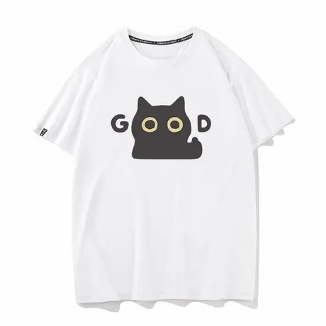 秀洛good黑猫 2025夏季纯棉宽松短袖T恤男休闲原创潮流搞笑猫咪图片