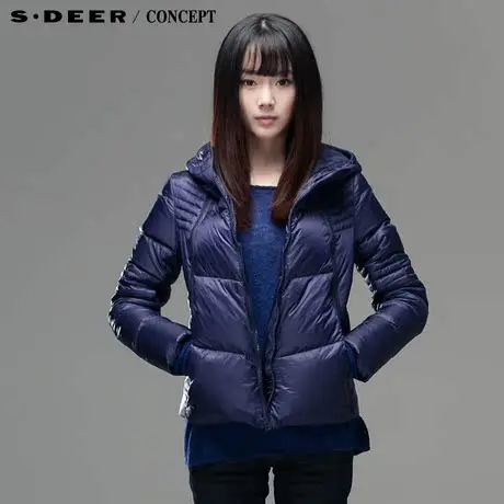 sdeer圣迪奥专柜女冬装短款连帽百搭时尚糖果色羽绒服外套3482476图片
