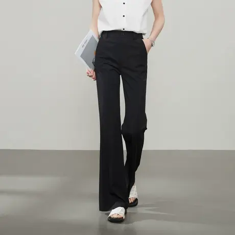 逸阳四面弹力微喇裤女2025年夏季薄款高腰黑色显瘦垂感休闲裤子女商品大图