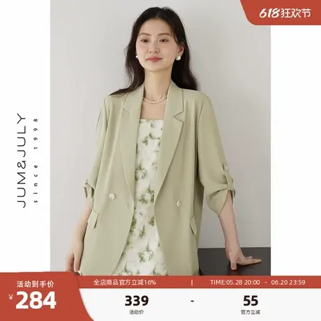 嘉茱莉薄款短袖西装外套女2025夏季新款通勤休闲一粒扣西服上衣商品大图
