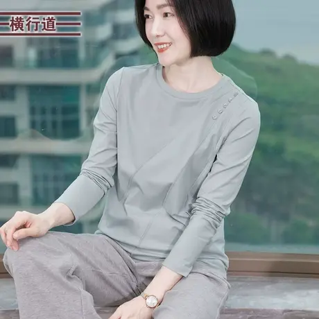 长袖减龄T恤宽松外穿上衣服纯色内搭打底衫春装体恤小衫百搭女装图片