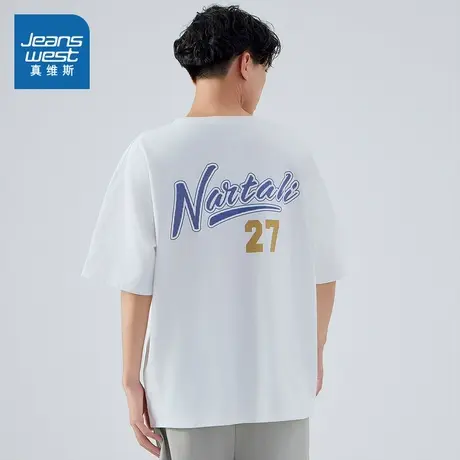 E8真维斯男装2025夏季新款 潮流简约个性印花时尚宽松短袖T恤图片