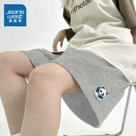 KMV真维斯灰色运动短裤女款夏季2025新款外穿高腰休闲a字五分裤子商品大图