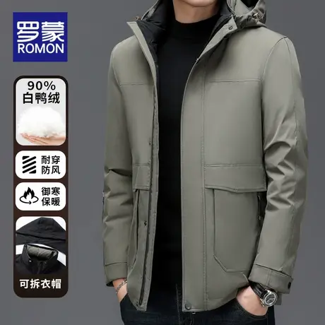 罗蒙爸爸装冬季连帽羽绒服男2025新款中老年男士防风保暖休闲外套图片