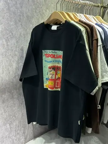 美式复古卡通减龄纯棉磨毛短袖T恤女早春2024新款宽松半袖上衣潮商品大图