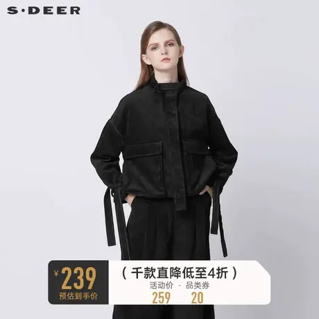 sdeer圣迪奥女装春秋装复古立领绑带灯芯绒短款外套女S21362226🗝商品大图