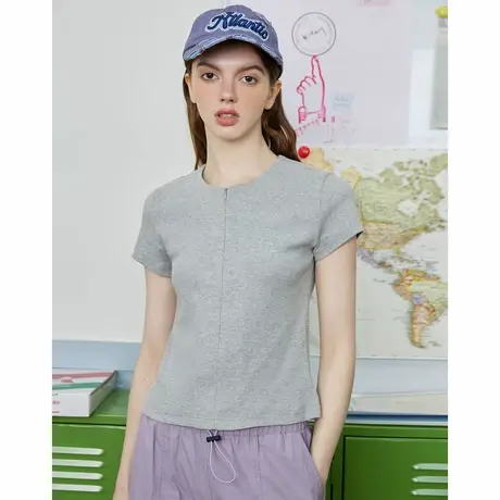 a02辣妹修身显瘦纯色简约设计短袖上衣夏季休闲女式T恤商品大图