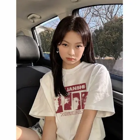 纯棉夏季摇滚歌队印花短袖t恤女2025新款设计感小众美式潮牌上衣图片
