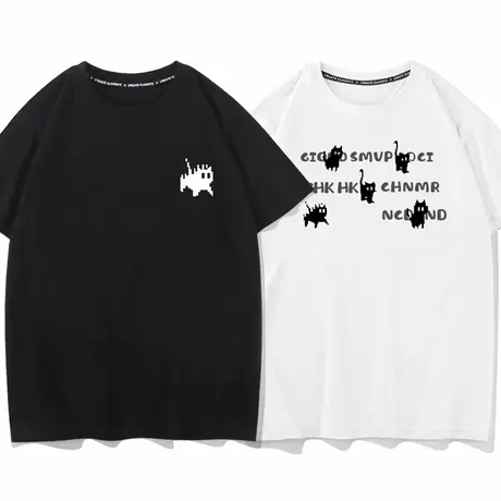 秀洛像素黑白猫图案网红情侣装t恤2025新款夏装短袖半袖衣服上衣商品大图