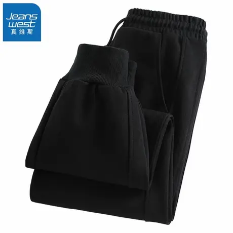 KMV真维斯黑色高腰束脚裤女春季2025新款通勤百搭慵懒风收脚裤子商品大图