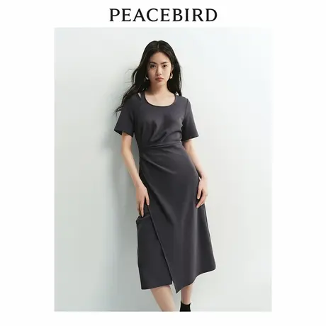【来了就好】太平鸟圆领假两件连衣裙抽褶收腰T恤裙时尚长裙商品大图