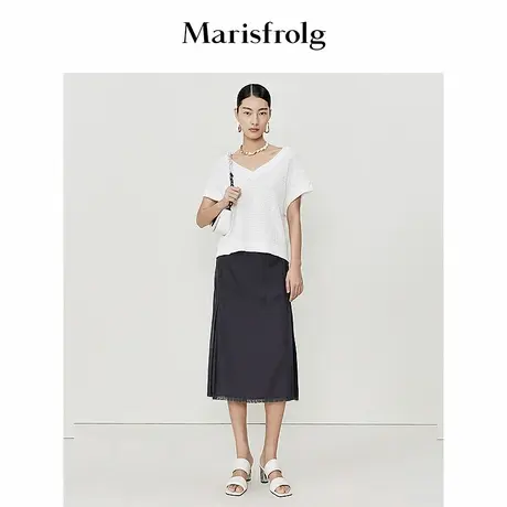 玛丝菲尔2022夏季新款时尚气质中长款通勤黑a字醋酸半身裙女商品大图