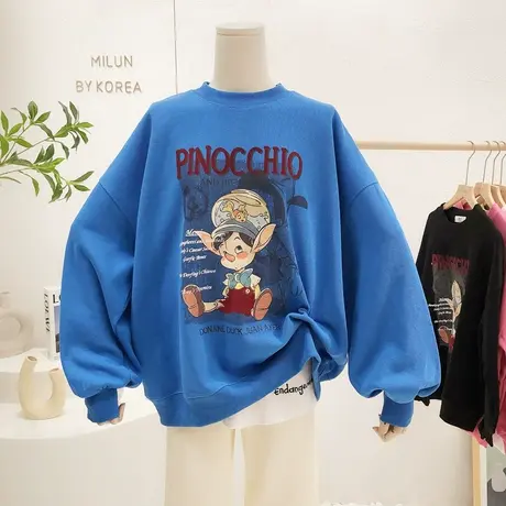 2022早春新款韩国东大门港味原宿风慵懒小众宽松卫衣大码克莱因蓝图片