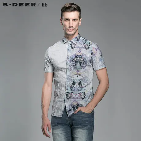【惠】sdeerhe圣迪奥碎花抓皱男士短袖衬衫H14270445图片