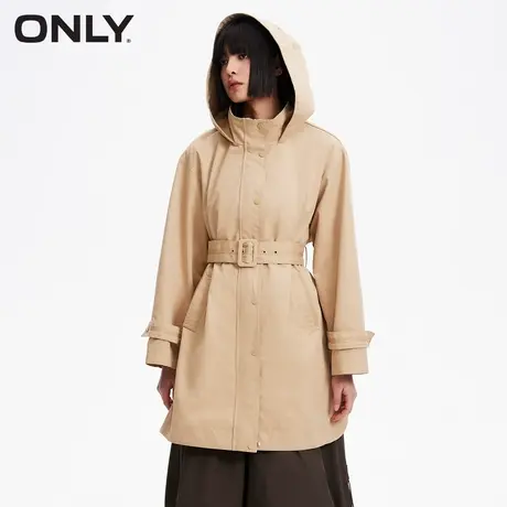 ONLY奥莱夏季时尚通勤开叉中长款连帽风衣外套女图片
